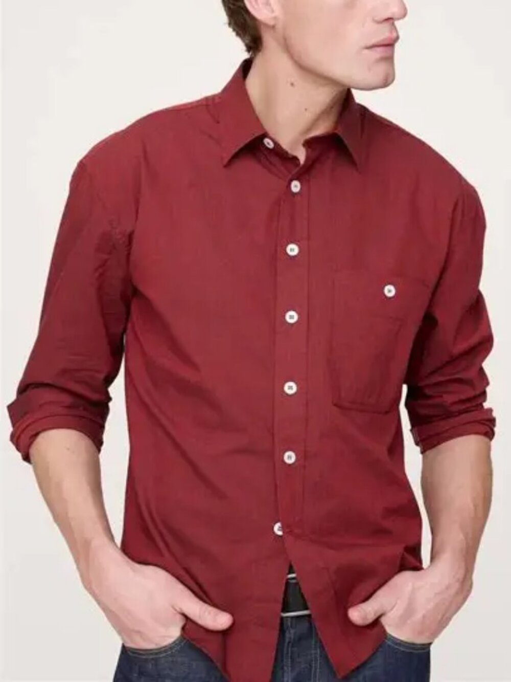 NWT Banana Republic Men's Dark Red Relaxed-Fit Washed Cotton Poplin Shirt XL